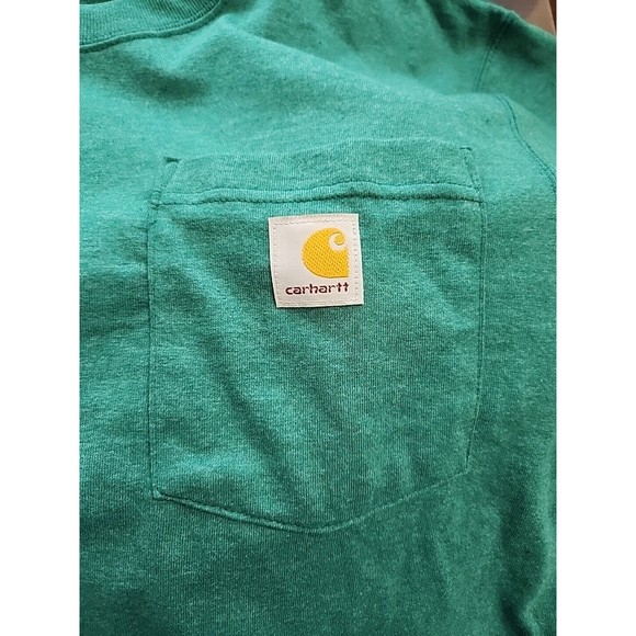 Carhartt Pocket T Shirt Mens S Green Loose Fit Heavyweight LOGO NEW - Picture 3 of 5